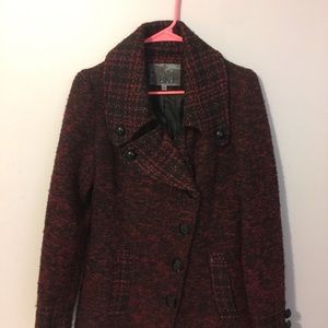 Black/red tweed coat